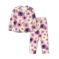 thumbnail image 1 of Pajamas for Women Set - pink purple flowers Comfy Long Sleeve Button Up Pajama Sets for Women 2 Piece, Soft Sleepwear Nightwear Pjs Lounge Sets for Women with Pockets, 1 of 6