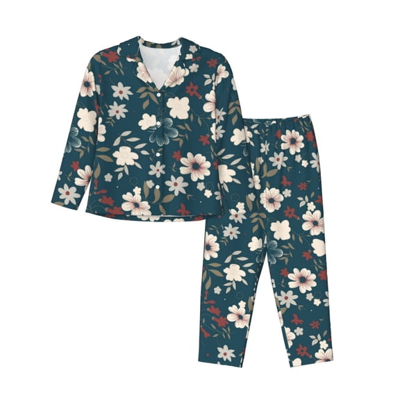 Pajamas for Women Set - vintage floral Comfy Long Sleeve Button Up Pajama Sets for Women 2 Piece, Soft Sleepwear Nightwear Pjs Lounge Sets for Women with Pockets
