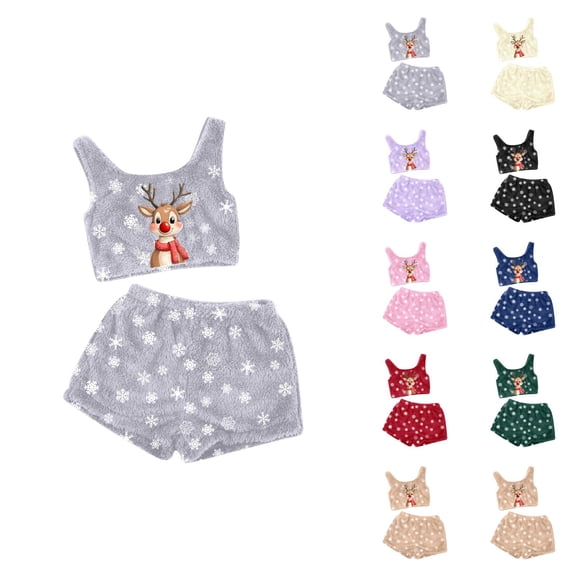 Pajamas for Women – Tank Top Pajama Shorts Lounge Set Women's Christmas Printing Two Piece Set Tank Top And Shorts Comfortable Sleepwear And Loungewear Outfit