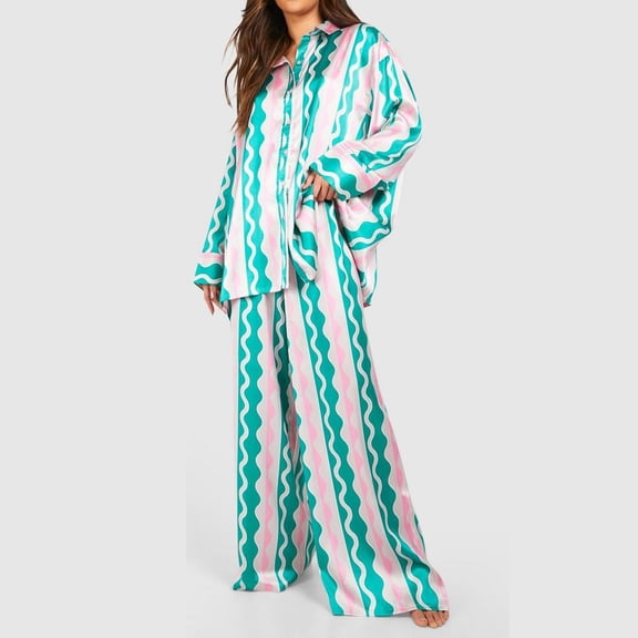 Pajamas Women's Long Sleeve Pj Set Soft 2 Piece Loungewear Sleepwear with Jogger Pants,Blue,XL
