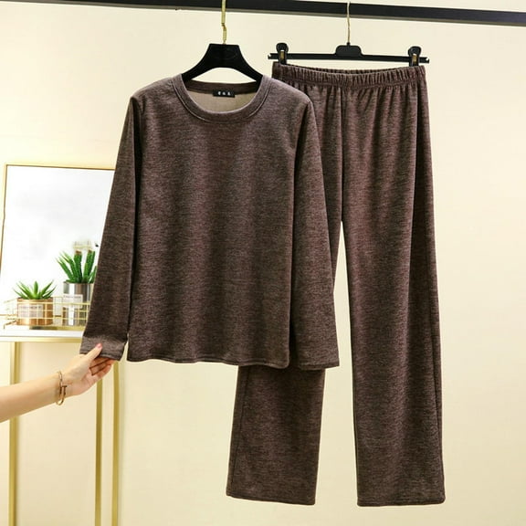 Pajamas Women's Long Sleeve Pj Set Soft 2 Piece Loungewear Sleepwear with Jogger Pants,Coffee,L