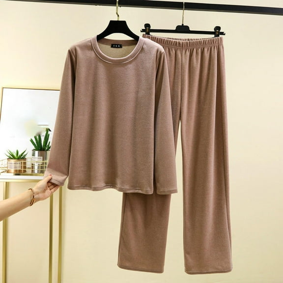 Pajamas Women's Long Sleeve Pj Set Soft 2 Piece Loungewear Sleepwear with Jogger Pants XS-3XL,Khaki,M