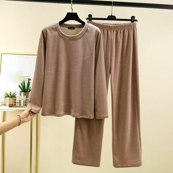 Pajamas Women's Long Sleeve Pj Set Soft 2 Piece Loungewear Sleepwear with Jogger Pants XS-3XL,Khaki,XL