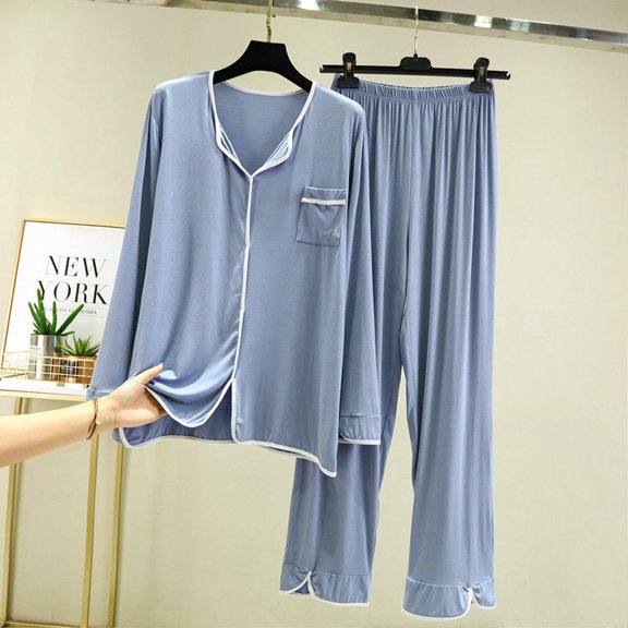 Pajamas Women's Long Sleeve Pj Set Soft 2 Piece Loungewear Sleepwear with Jogger Pants XS-3XL,Sky Blue,L