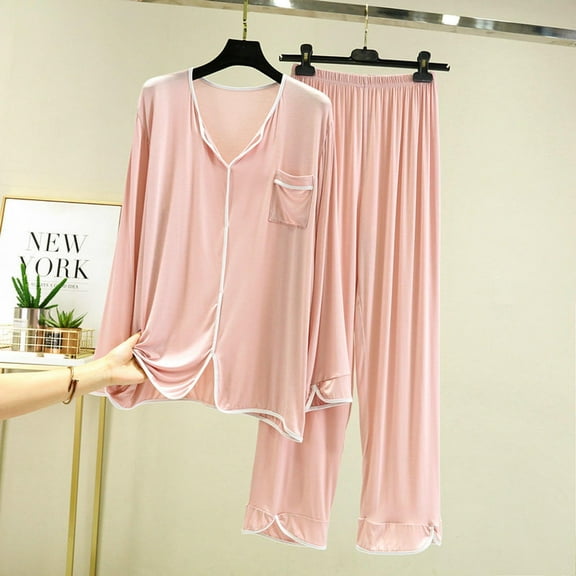 Pajamas Women's Long Sleeve Pj Set Soft 2 Piece Loungewear Sleepwear with Jogger Pants XS-3XL,Pink,L