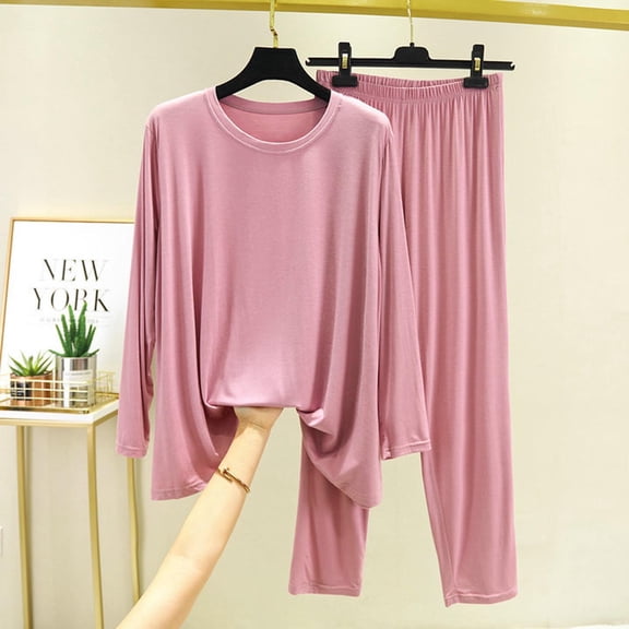 Pajamas Women's Long Sleeve Pj Set Soft 2 Piece Loungewear Sleepwear with Jogger Pants XS-3XL,Pink,L