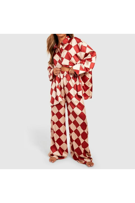 Pajamas Women's Long Sleeve Pj Set Soft 2 Piece Loungewear Sleepwear with Jogger Pants XS-3XL,Red,M