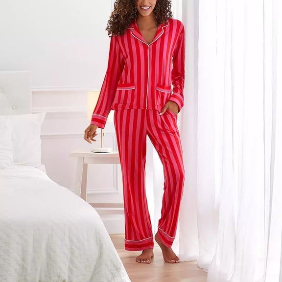 Pajamas Women's Long Sleeve Pj Set Soft 2 Piece Loungewear Sleepwear with Jogger Pants XS-3XL,Red,S