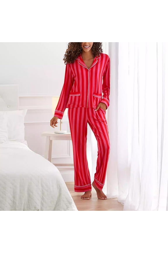 Pajamas Women's Long Sleeve Pj Set Soft 2 Piece Loungewear Sleepwear with Jogger Pants XS-3XL,Red,XL