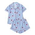 thumbnail image 1 of Pajamas Women's Pinstripes Herat Print Notch Collar Button Up Top and Short 2 Piece Loungewear, 1 of 9
