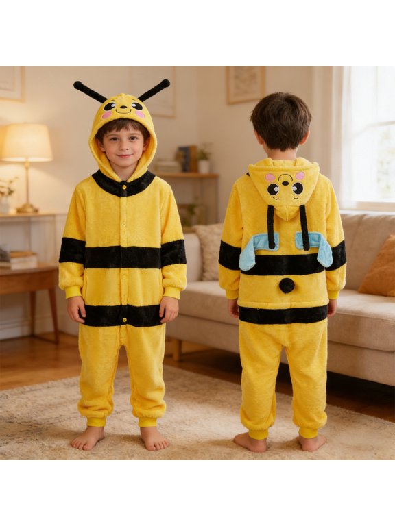 Pajamas for Boys Bee Long Sleeve Hooded One Piece Sleepwear Casual Homewear Kids Halloween Pajamas Size 2-3Y