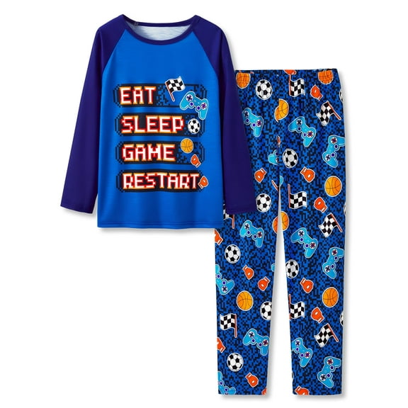 Pajamas for Boys Blue Gamer Long Sleeve & Pants 2-Piece PJ Set Kid Sleepwear Size 12