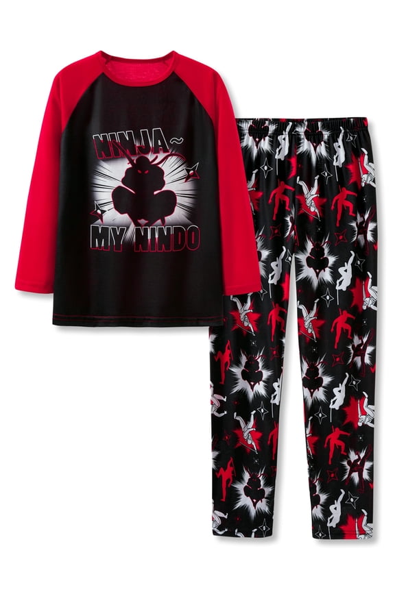 Pajamas for Boys Red Ninja Long Sleeve & Pants 2-Piece PJ Set Kid Sleepwear Size 10