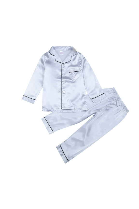 Pajamas for Boys Size 6-8 Satin Pajamas Set Button Down Sleep Shirt Top Long Pants Bottoms Sleepwear Loungewear Clothes 5-6 Years Comfy Pajamas