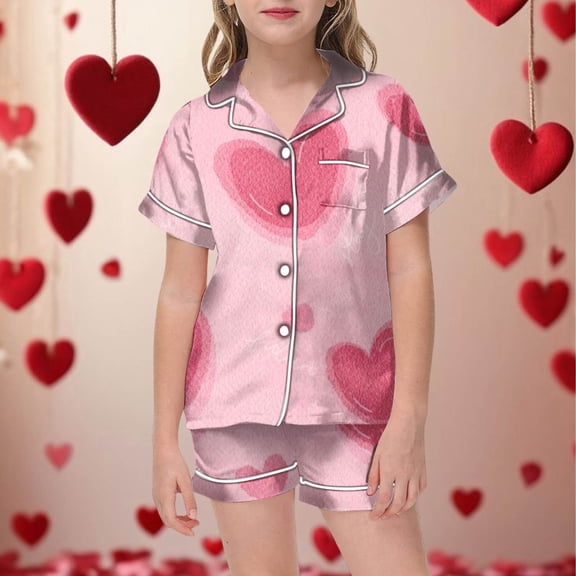 Pajamas for Children Shirt and Pant Set Casual Sleepwear Set with Pockets for Valentine's Day 4-5 Years