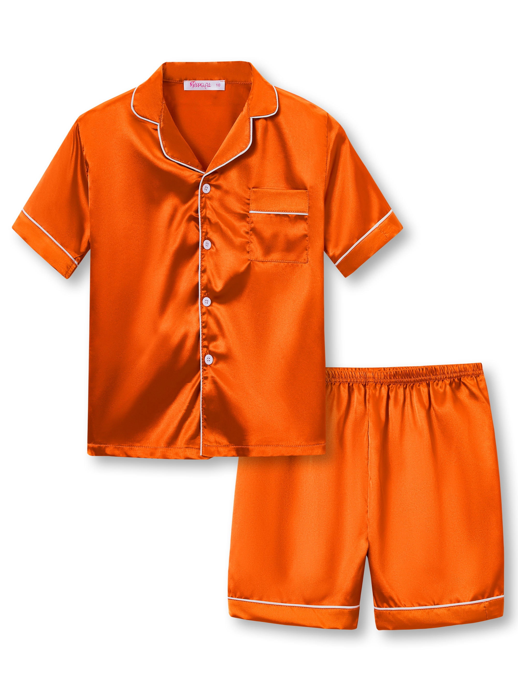Pajamas for Girls – Burnt Orange Satin Button Up 2-PC Tween & Teen