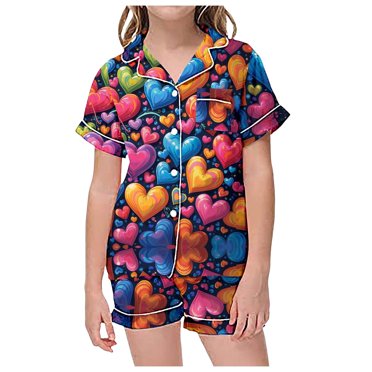 Cute Satin Pajamas For Big/Tween Girls Silk Plaid Button Down Short Sleeve Pjs Clothes Nighty Set Size 8 16 Size 8 Years