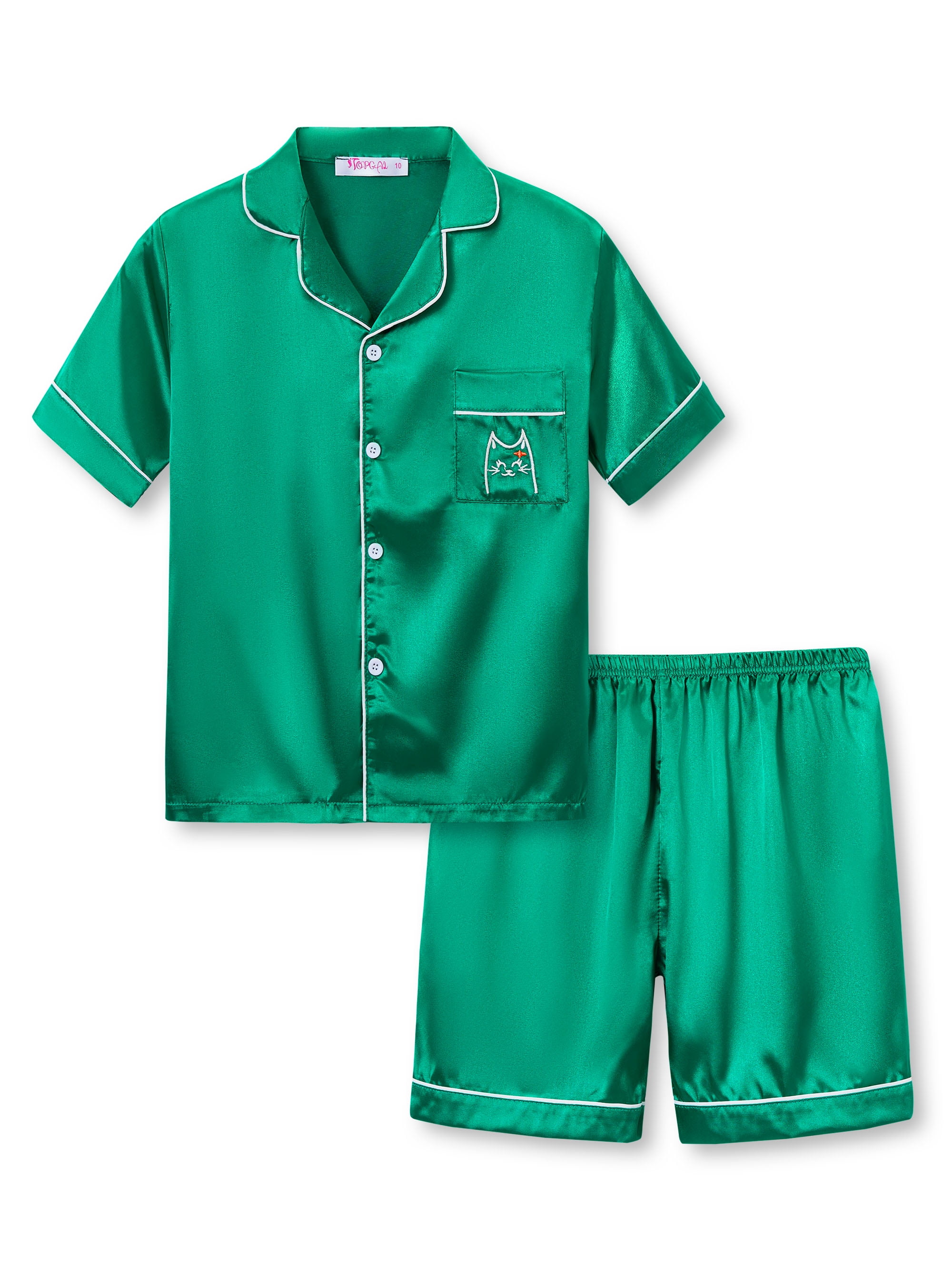 Pajamas for Girls Green Satin Button Up 2 Pieces Tween & Teen Pyjamas
