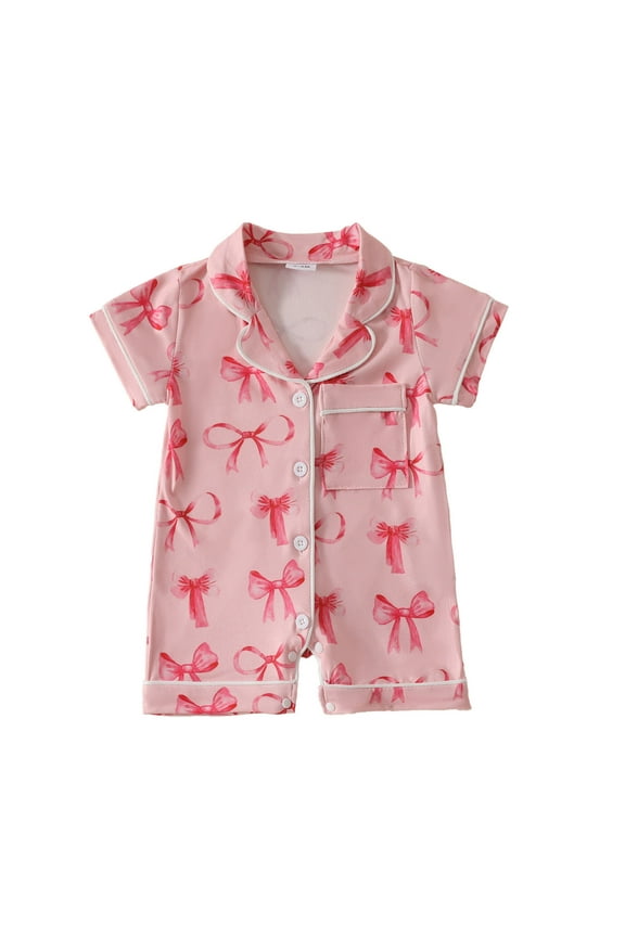 Pajamas for Girls Baby Girls Short Sleeve Cartoon Prints Romper Jumpsuit Summer Pajamas Kids Pajamas Pink 6 Months-12 Months