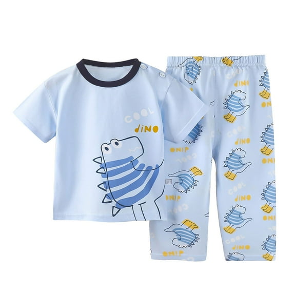 Pajamas for Girls Kids Boys Girls Summer Cartoon Printed Short Sleeved Tops and Shorts 2Pc Pajamas Suit Boy Pajamas Blue 6 Months-12 Months