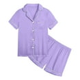 thumbnail image 1 of Pajamas for Girls Short Sleeve Sleepwear Solid Color Pajama Button-Down Pjs Set Holiday Pajamas for Kids 8-9 Years, 1 of 4