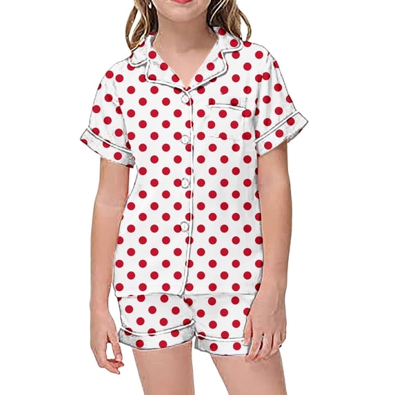 Pajamas for Girls Soft Satin Lightweight Button-Down Top with Shorts 2 Piece PJS Summer Pajamas for Girls Summer Short Sleeve PJ Set Kids Nightwear