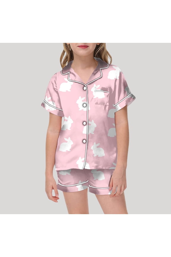 Pajamas for Girls Toddler Easter Pajamas Easter Egg Printed Short Sleeve Button-Down Nightwear Big Boys Pajamas for Toddlers 4-5 Years