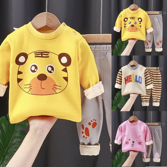 Pajamas for Girls and Boys Long Sleeve Tops Set Fall Winter Cute Sleepwear Lounge Sets 6 12 24 Months 1T 2T 3T 4T 5T 6T Children Pink,2-3 Years
