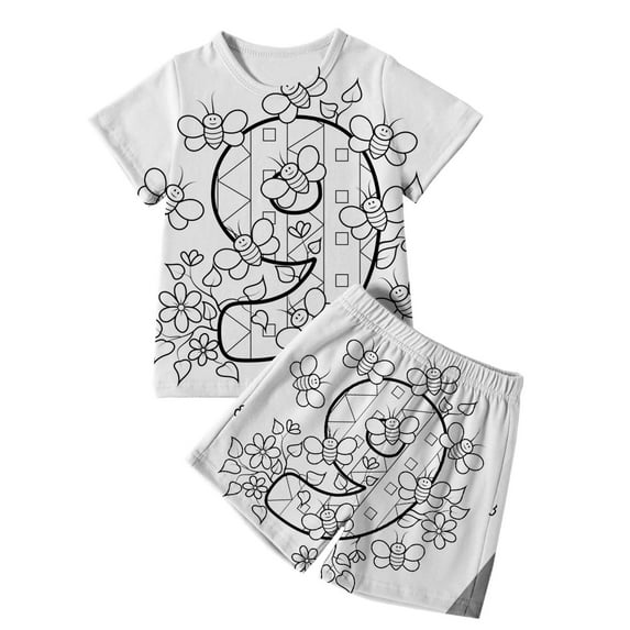 Pajamas for Kids 10-12 Bee Day Short Sleeve Pajamas for Girls Colorable DIY Cute Insect Clothes Short Sleeve Summer Sleepwear Clothes Set