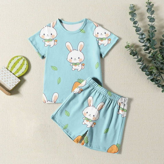 Pajamas for Kids Kids Easter Pajamas Cute Bunny Printed Short Sleeve Top and Short Pants 2 Pieces Girls Spring Pajamas for Toddler Girls 2-3 Years