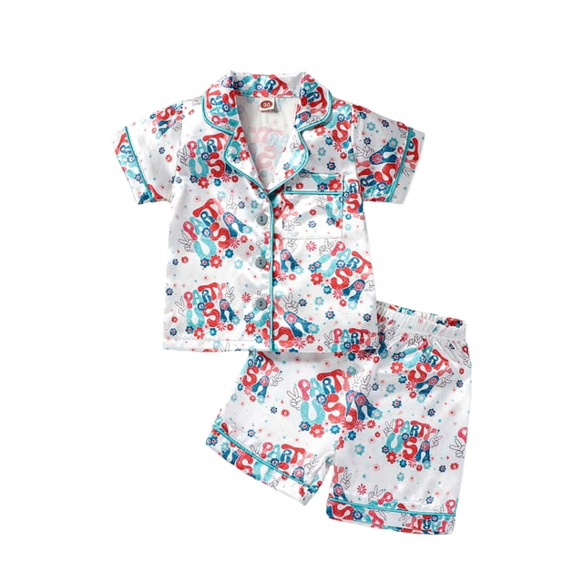 Pajamas for Kids Toddler Girl Boy Summer Silk Pajamas Set Short Sleeve