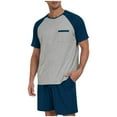 thumbnail image 1 of Pajamas for Men Big and Tall 2-Piece Set Summer Breathable Short Sleeve Color Blocked Raglan Sleep Top and Elastic Waist Sleepwear Short Bottom L-5XL, 1 of 3