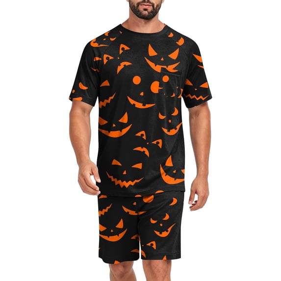 Pajamas for Men Halloween Funny Bats Print Mens Pajama Shorts Set Lightweight Summer Sleepwear 2 Piece