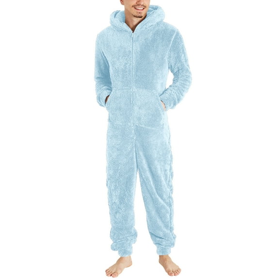 Pajamas for Men Long Sleeve Hooded Jumpsuit Pajamas Casual Winter Warm Rompe Sleepwear Men Winter Clothes