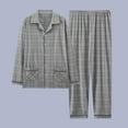 thumbnail image 1 of Pajamas for Men Set Long Sleeve Collared Button Top And Loose Pants Sleep Pajama Plaid Printed Loungewear Sleepwear 2 Piece Pj with Pockets, 1 of 3