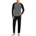 thumbnail image 1 of Pajamas for Men Set Soft Solid Color Long Sleeve Crew Neck Top And Loose Pants Sleep Pajama Lightweight Sleepwear Loungewear with Pockets, 1 of 8
