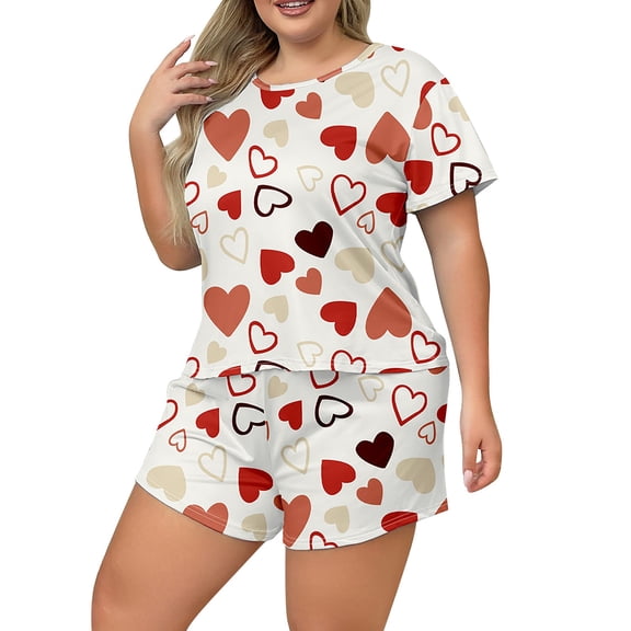 Pajamas for Women 2 Piece Summer T Shirt Shorts Plus Size Large Size Home Casual Set Nightwear Set Christmas Pajamas Pyjamas Pjs White XXL