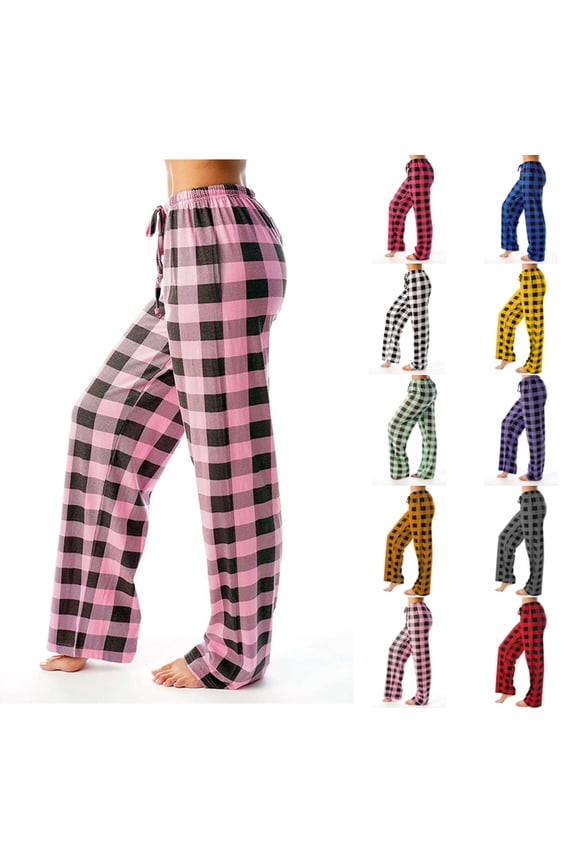 Pajamas for Women Buffalo Wide Leg Plaid Pjs Pants Elastic Waist Comfy Fleece Christmas Sleepwear Bottom Trousers with Pockets Pink XXL