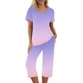 thumbnail image 1 of Pajamas for Women Casual Solid Color V Neck Short Sleeve Tops and Pants Sets Loungewear Pajamas With Pockets, 1 of 8
