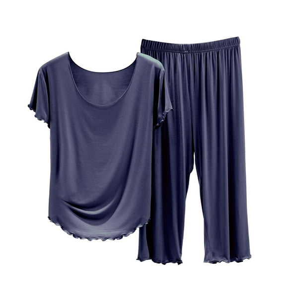 Pajamas for Women, Chroia Solid Color Cooling Bamboo Viscose Sleepwear Short Sleeve Round Neck Capri Pajama Set
