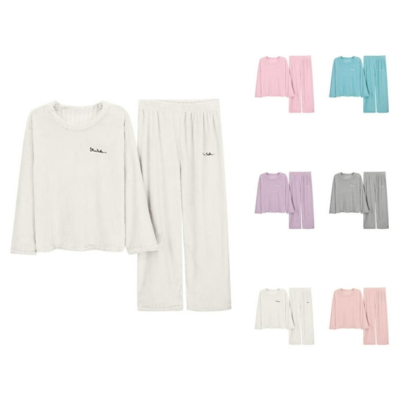Pajamas for Women – Cute Bamboo Summer Lounge Set Women's Solid Color Flannel Warm And Cozy Set Winter Thick Warm Home Clothes