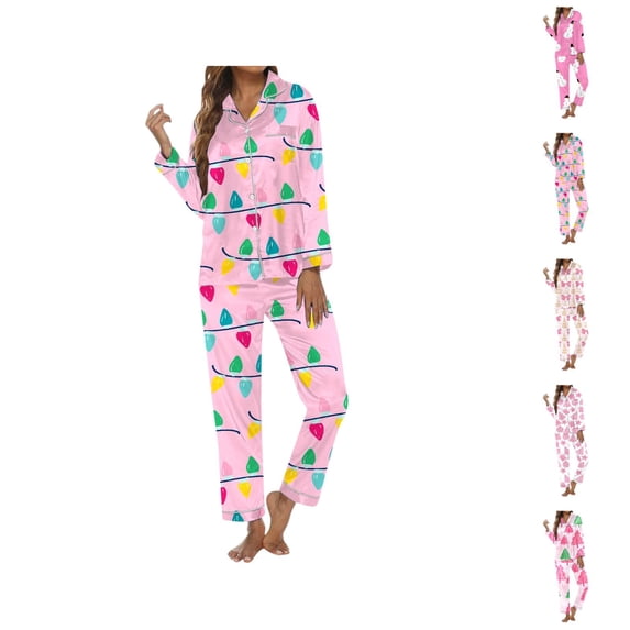 Pajamas for Women – Cute Cotton Loungewear Shorts Women's Christmas Themed Printed Long Sleeve Pajama Set Festive Loungewear For Cozy Holidays