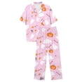 thumbnail image 1 of Pajamas for Women Halloween Fall Soft 2 Piece Sets Cute Pumpkin Short Sleeve Top With Long Pants Soft Pajama Set Pink XL, 1 of 4