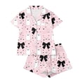 thumbnail image 1 of Pajamas for Women Halloween Pumpkin Print 2026 Matching Funny Cute Fall Short Sleeve Satin Lightweight Soft Pajama Set Pink XXL, 1 of 4