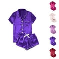 thumbnail image 1 of Pajamas for Women – Lace Bridal Satin Sleepwear Set Women's Casual Solid Silk Satin Pajama Set Short Sleeve Button Up Top & Shorts Sleepwear, 1 of 8