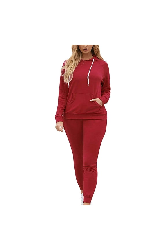 Pajamas for Women Plus Size Long Sleeve Hooded Sweatshirts and Flared Leggings Workout Lounge Sets S-3XL