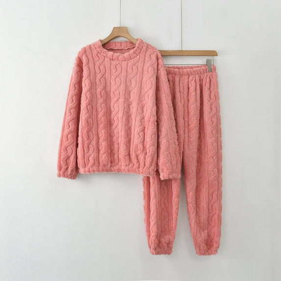 Pajamas for Women Plus Size Long Sleeve Knit Round Neck Loose Top Pocket Elastic Waist Pants Pajamas Homewear Set Pajama Set Red Free Size