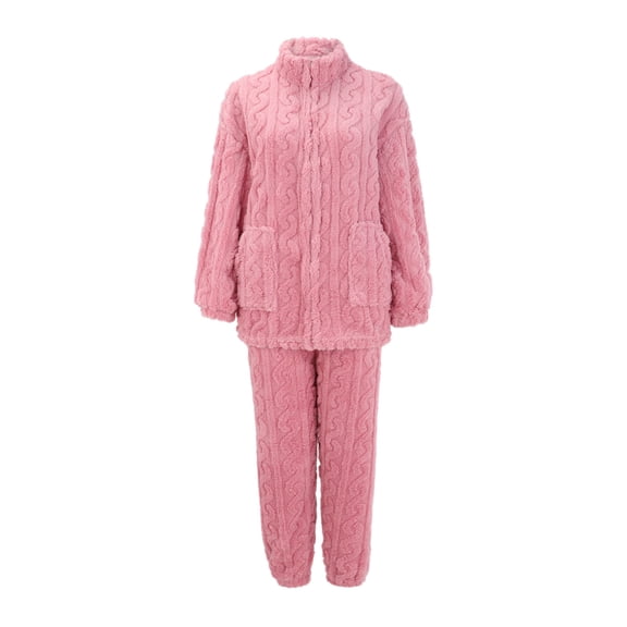 Pajamas for Women Set 2 Piece Jacquard Weave Fuzzy Fleece Long Sleeve Loungewear Outfits Sweater Pants Womens Pajama