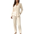 thumbnail image 1 of Pajamas for Women Set 2 Piece Long Sleeve Sleepwear Casual Lapel Button Print Suit Silk Satin Pajama Set, 1 of 4