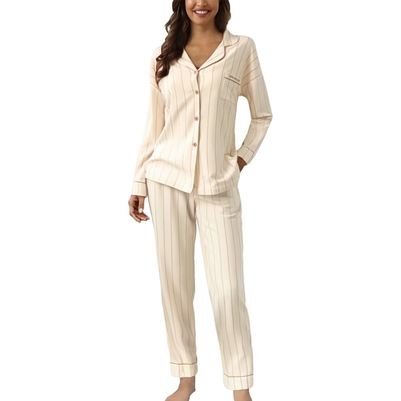 Pajamas for Women Set 2 Piece Long Sleeve Sleepwear Casual Lapel Button Print Suit Silk Satin Pajama Set